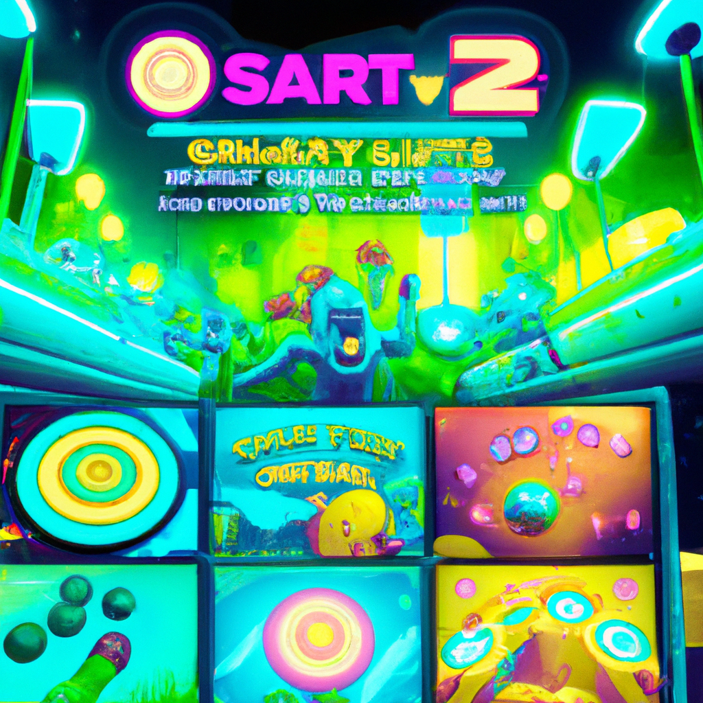 Screenshot: neon platformer level with HUD and score bubble